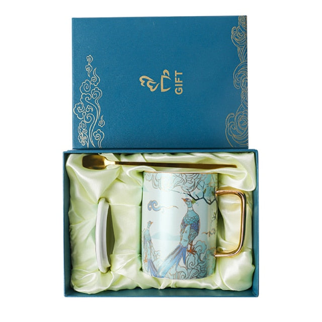 Eastern Style Koi/ Peacock Mug Gift Set 15.2oz