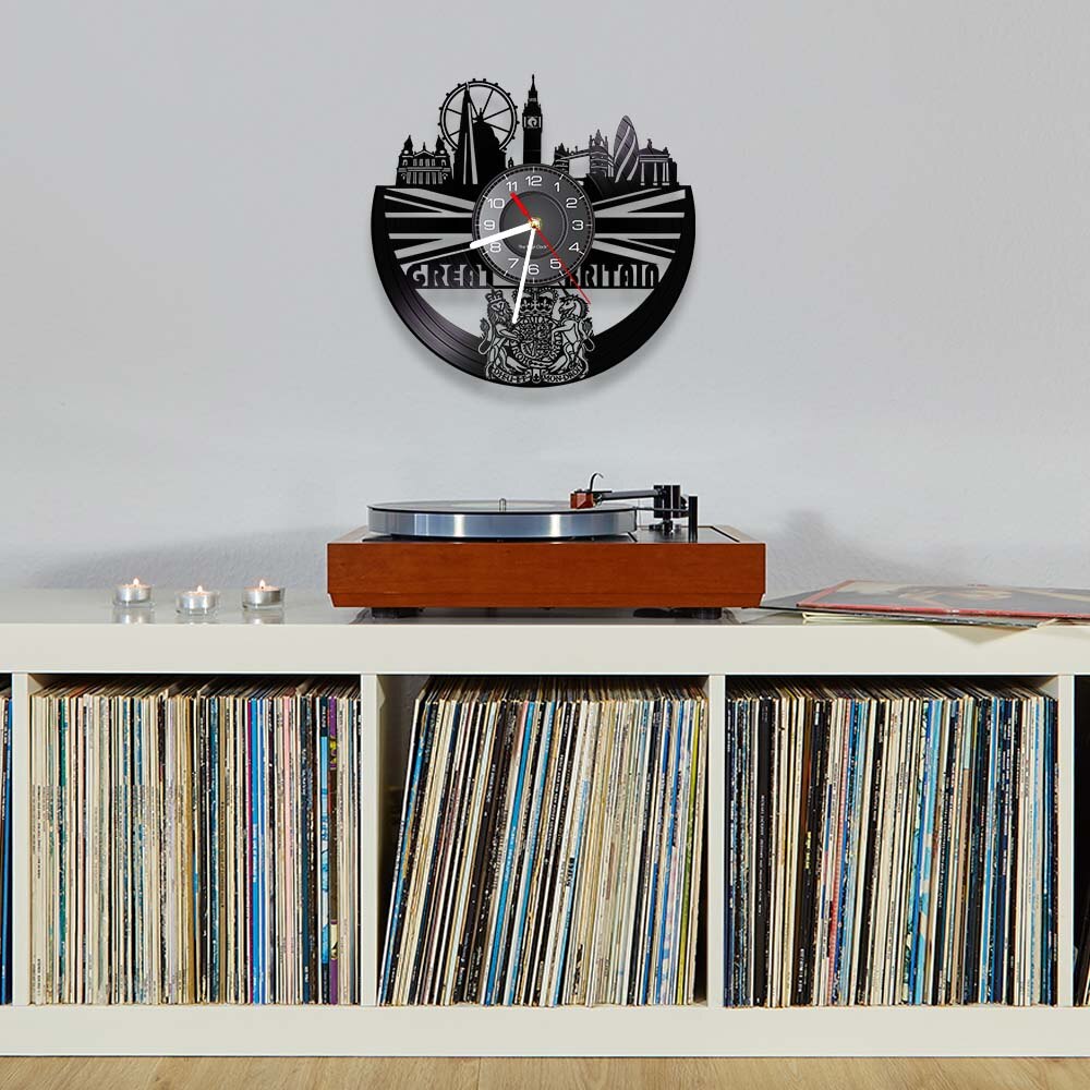 Laser-cut Repurposed Vinyl Record Clock (Great Britain)