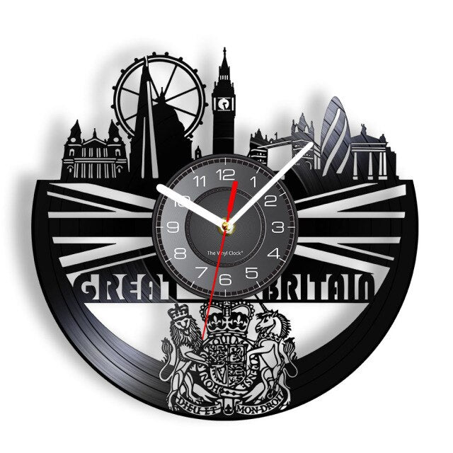 Laser-cut Repurposed Vinyl Record Clock (Great Britain)