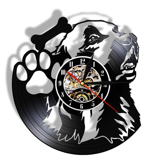 Laser-cut Repurposed Vinyl Record Clock (Paws & Bones)