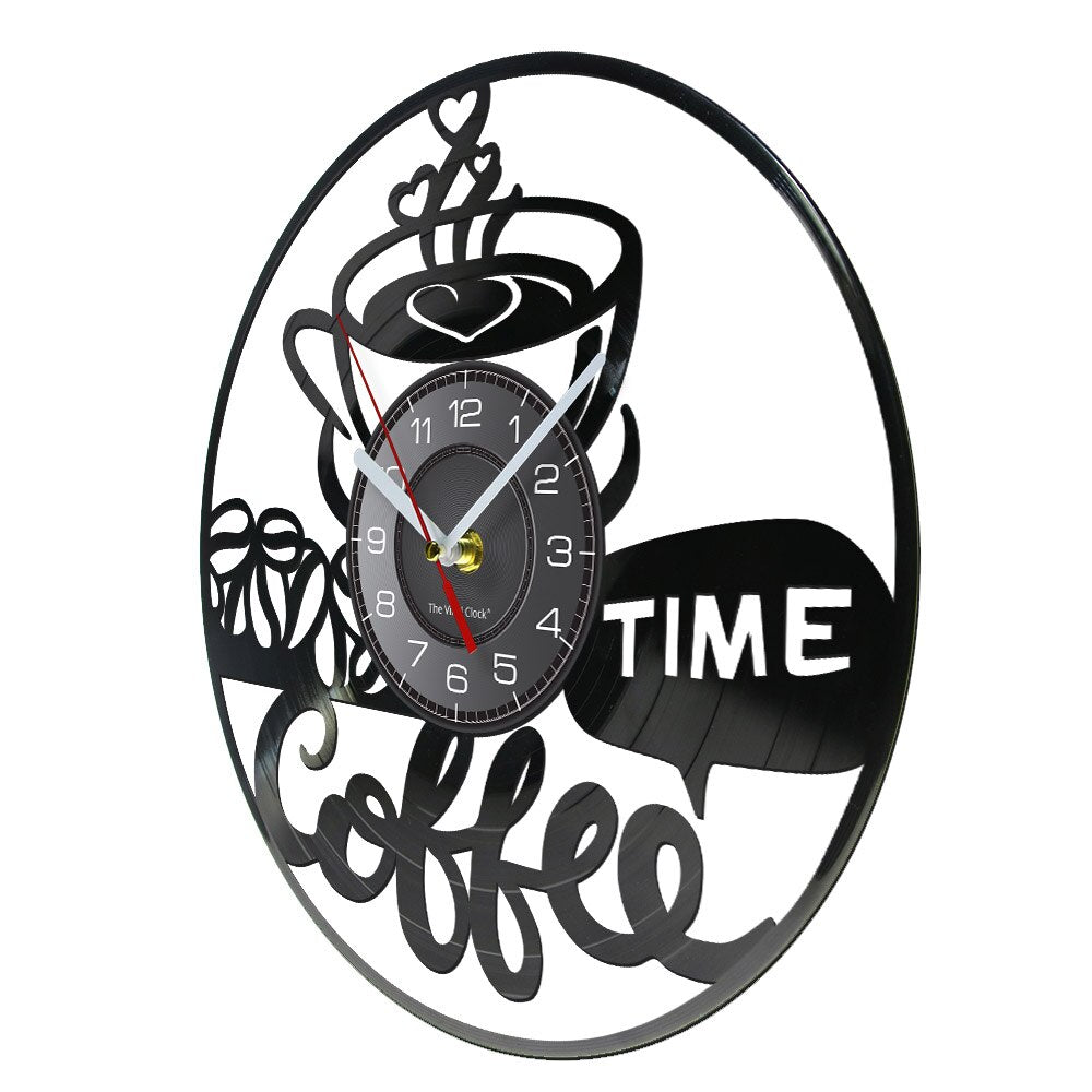 Laser-cut Repurposed Vinyl Record Clock (Coffee Time)