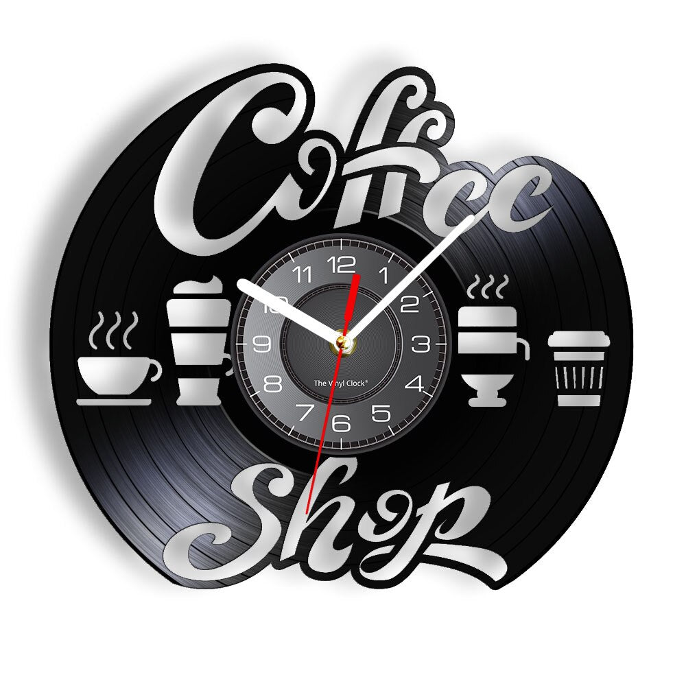 Laser-cut Repurposed Vinyl Record Clock (Coffee Shop)