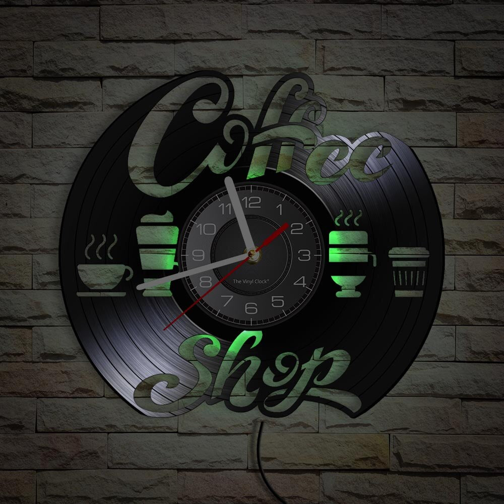 Laser-cut Repurposed Vinyl Record Clock (Coffee Shop)