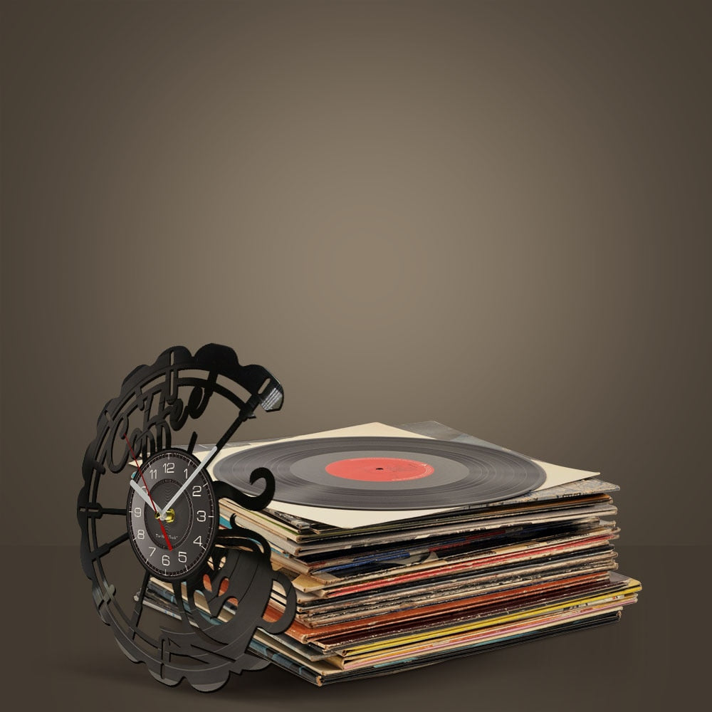 Laser-cut Repurposed Vinyl Record Clock (Coffee 2)