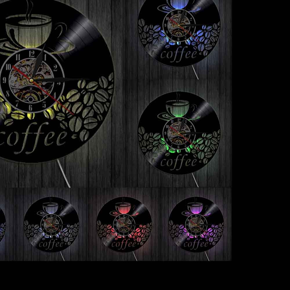 Laser-cut Repurposed Vinyl Record Clock (Coffee & Coffee beans)