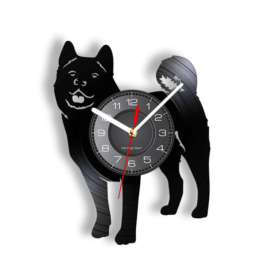 Laser-cut Repurposed Vinyl Record Clock (Japanese Akita Inu)