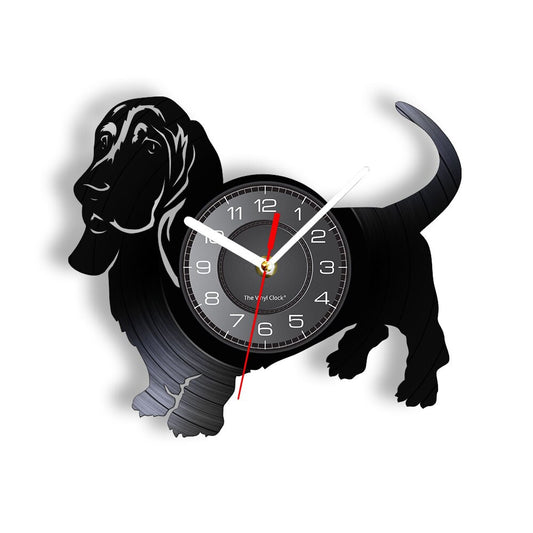 Laser-cut Repurposed Vinyl Record Clock (Basset Hound 2)