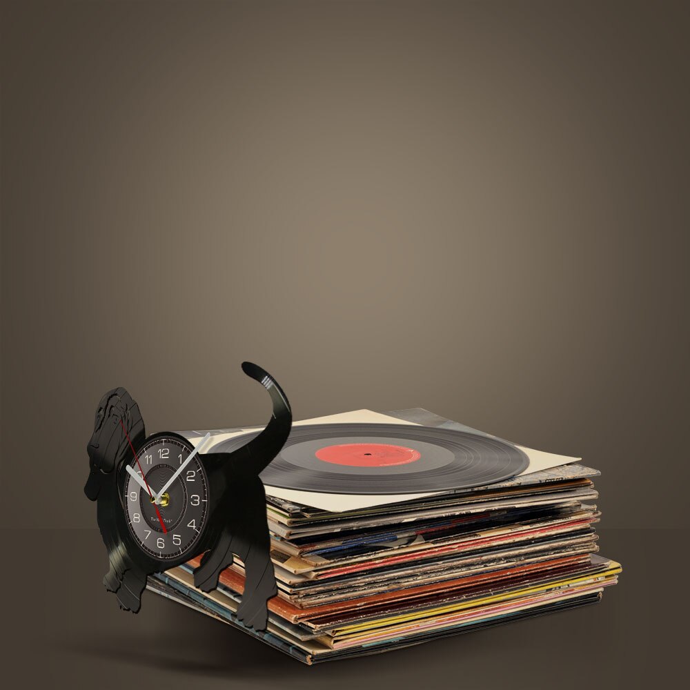 Laser-cut Repurposed Vinyl Record Clock (Basset Hound 2)