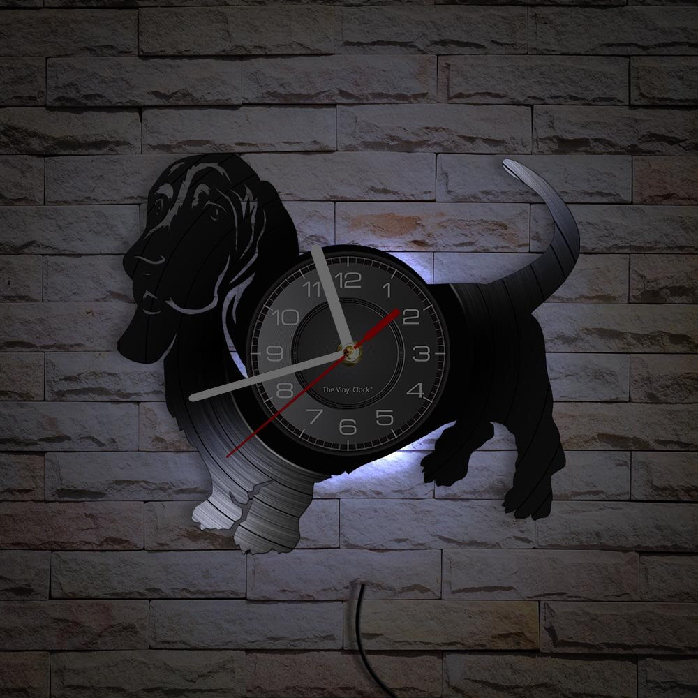 Laser-cut Repurposed Vinyl Record Clock (Basset Hound 2)