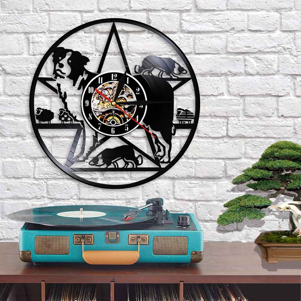 Laser-cut Repurposed Vinyl Record Clock (Border Collie)