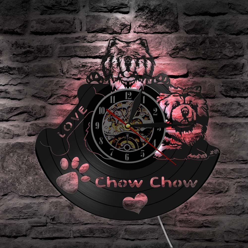 Laser-cut Repurposed Vinyl Record Clock (Chow Chow)