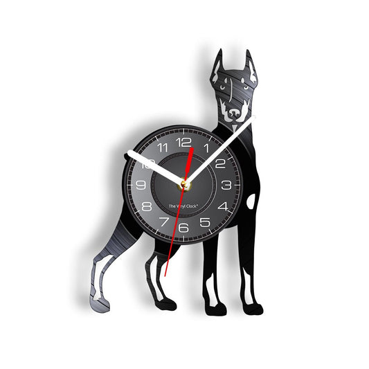 Laser-cut Repurposed Vinyl Record Clock (Doberman Pinscher 2)