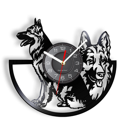 Laser-cut Repurposed Vinyl Record Clock (German Shepherd 3)