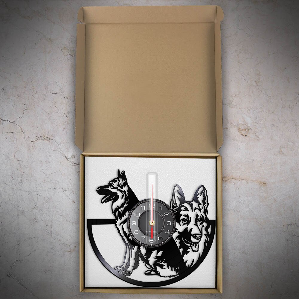 Laser-cut Repurposed Vinyl Record Clock (German Shepherd 3)