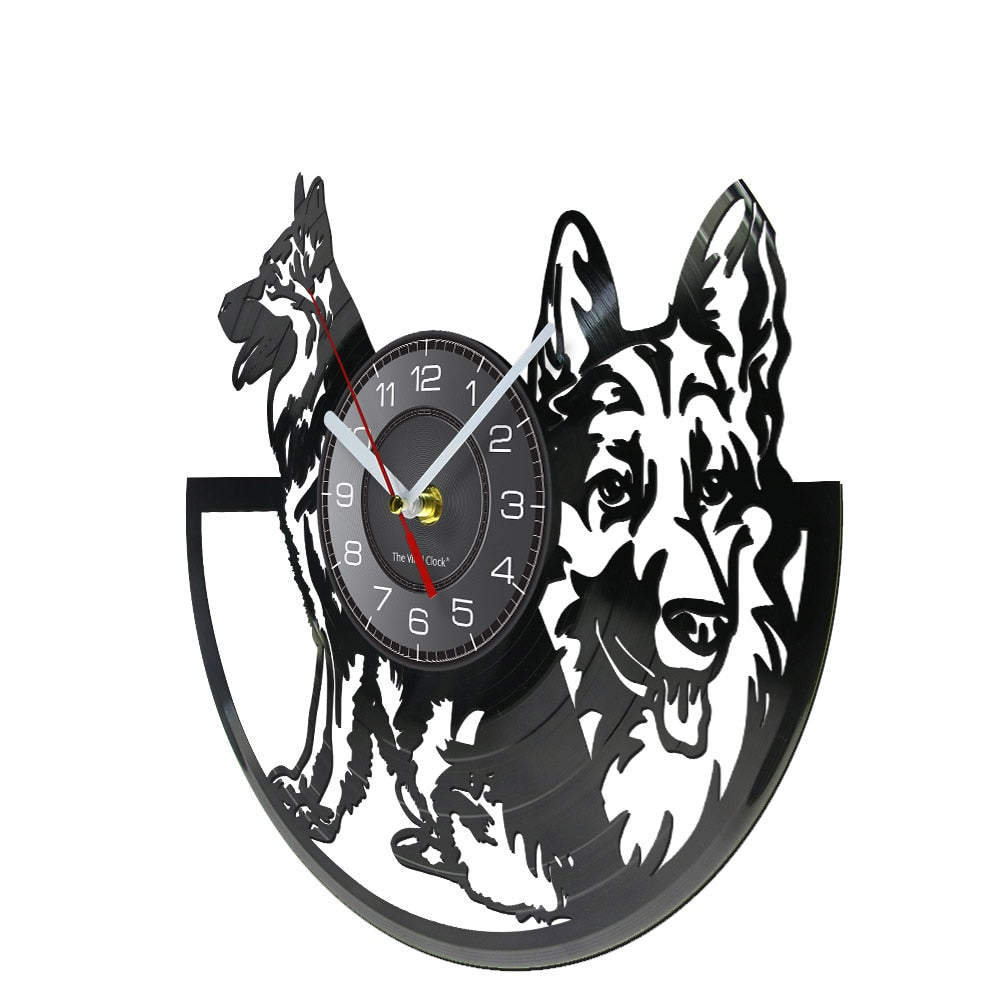 Laser-cut Repurposed Vinyl Record Clock (German Shepherd 3)