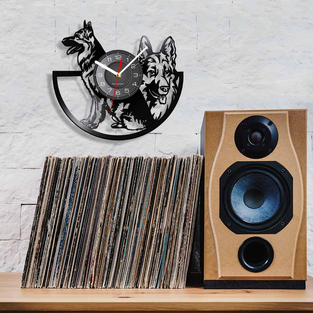 Laser-cut Repurposed Vinyl Record Clock (German Shepherd 3)