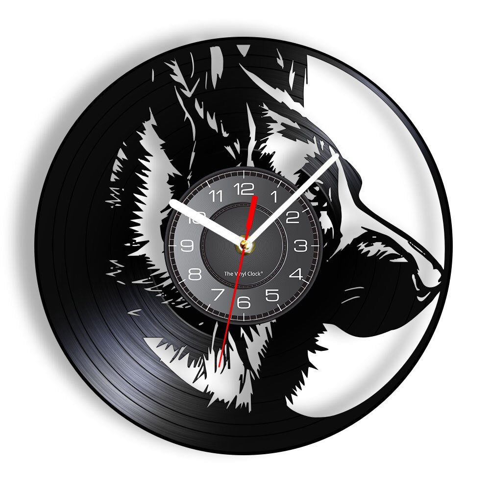 Laser-cut Repurposed Vinyl Record Clock (German Shepherd 2)
