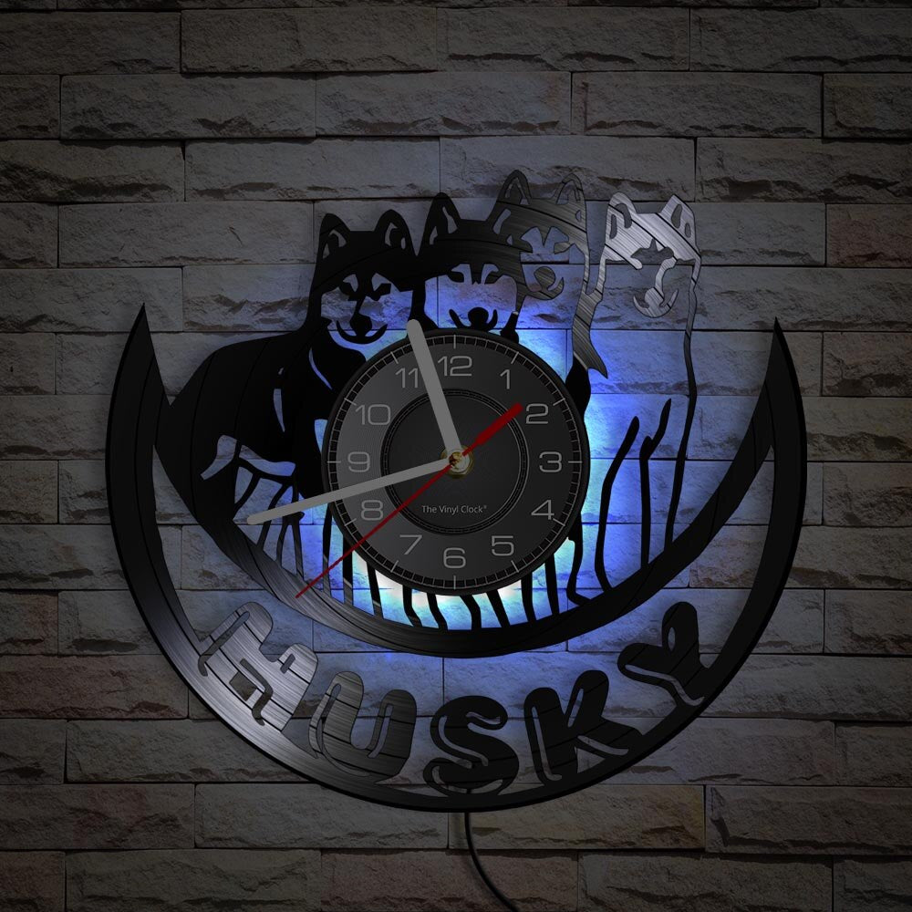 Laser-cut Repurposed Vinyl Record Clock (Husky)