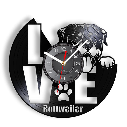 Laser-cut Repurposed Vinyl Record Clock (Rottweiler 2)