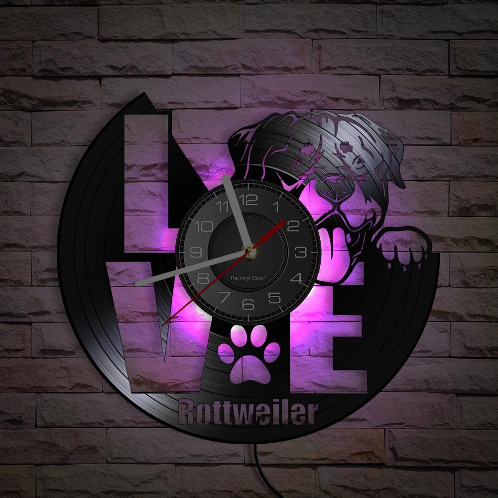 Laser-cut Repurposed Vinyl Record Clock (Rottweiler 2)