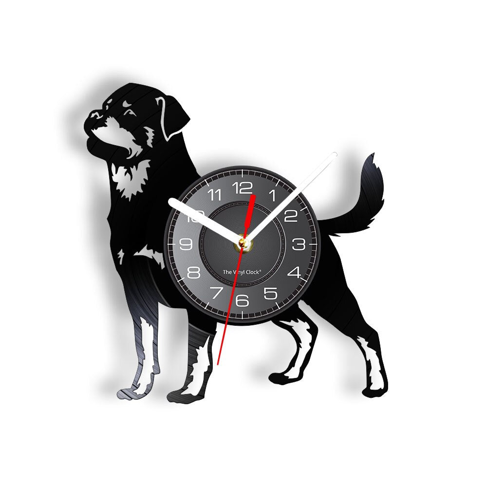 Laser-cut Repurposed Vinyl Record Clock (Rottweiler)