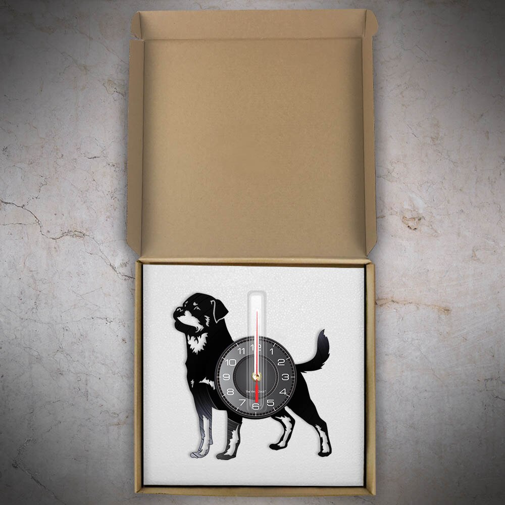 Laser-cut Repurposed Vinyl Record Clock (Rottweiler)