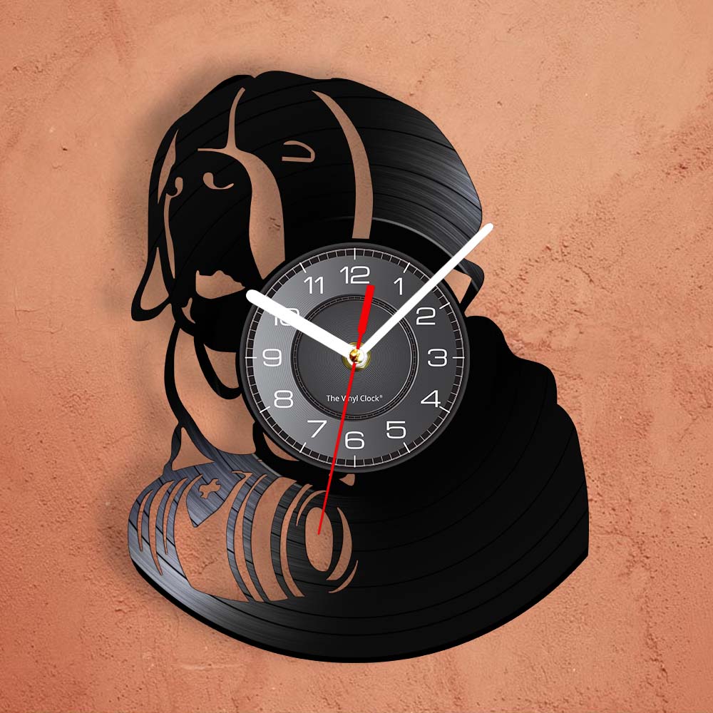 Laser-cut Repurposed Vinyl Record Clock (Saint Bernard 1)