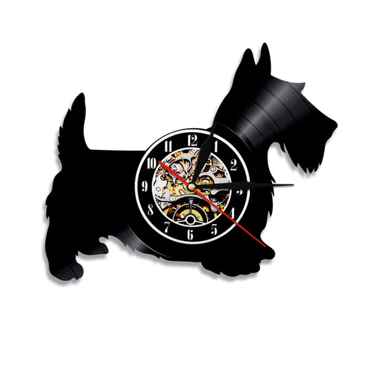 Laser-cut Repurposed Vinyl Record Clock (Scottish Terrier)