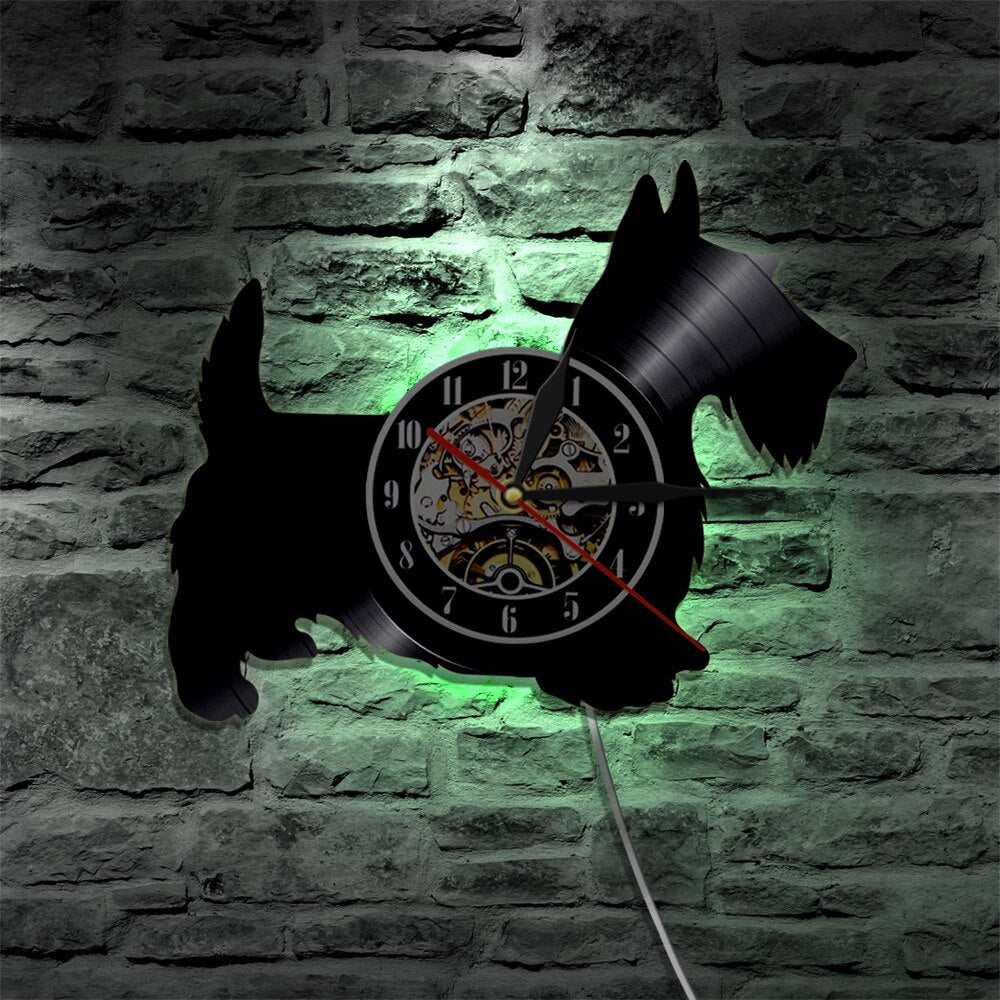 Laser-cut Repurposed Vinyl Record Clock (Scottish Terrier)