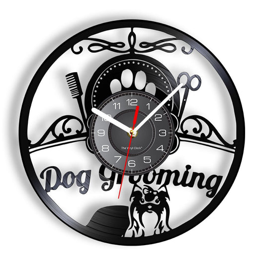 Laser-cut Repurposed Vinyl Record Clock (Dog Grooming Style 1)