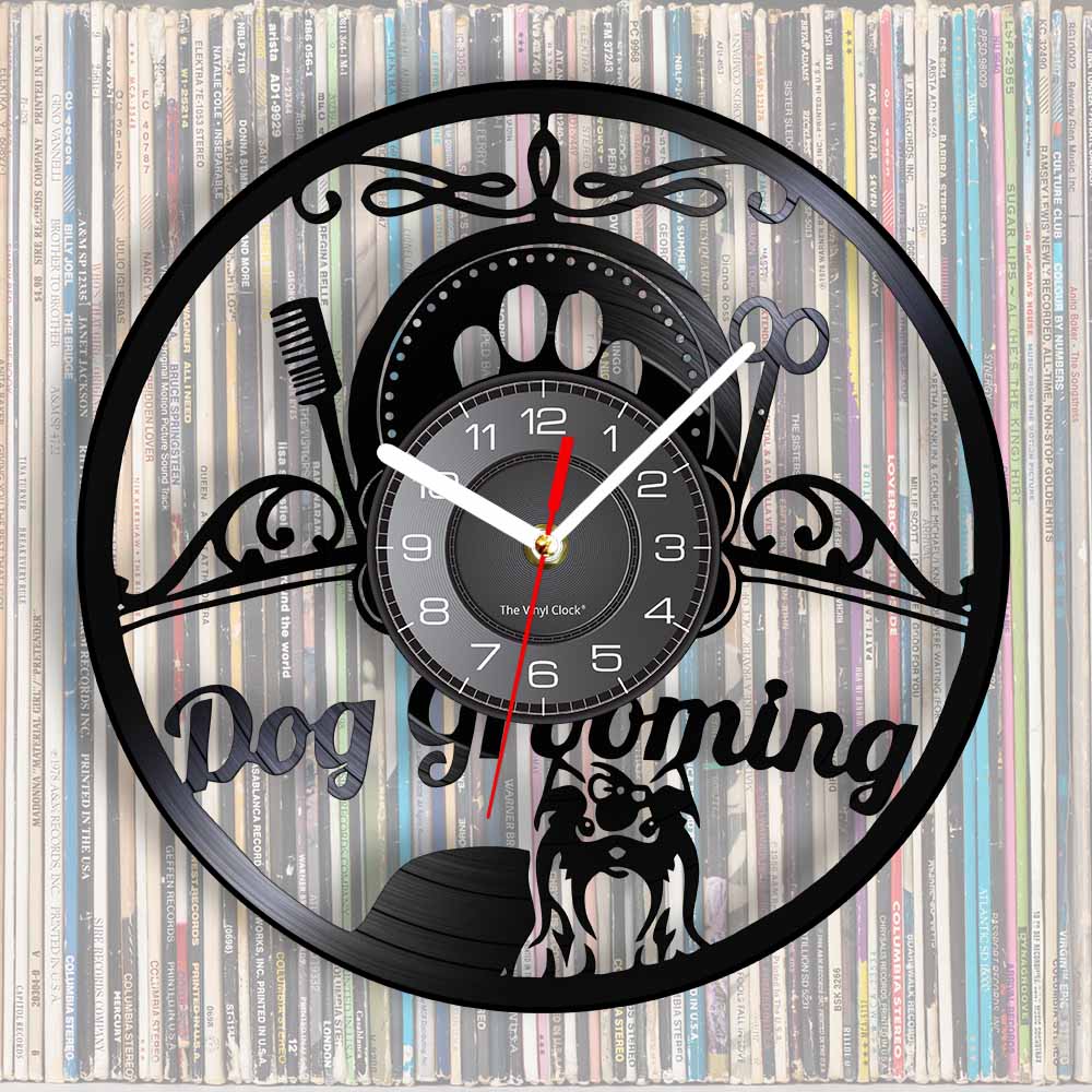 Laser-cut Repurposed Vinyl Record Clock (Dog Grooming Style 1)