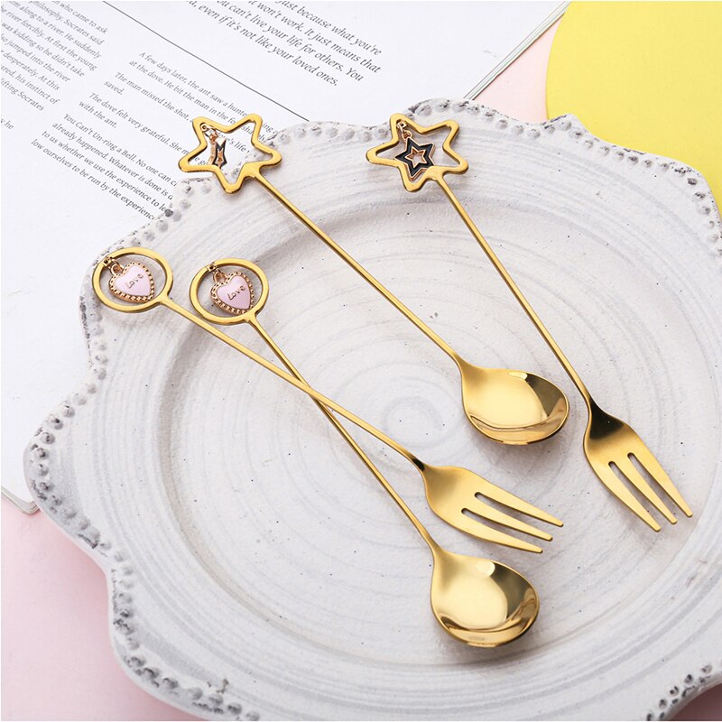 Star/ Heart Pendant 6-piece Spoon & Fork Gift Set