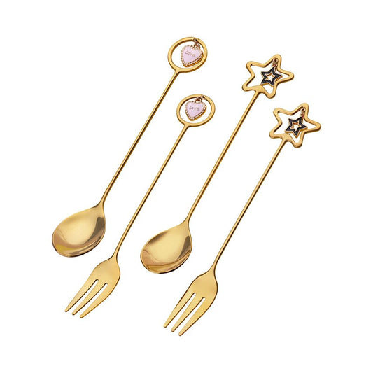 Star/ Heart Pendant 6-piece Spoon & Fork Gift Set