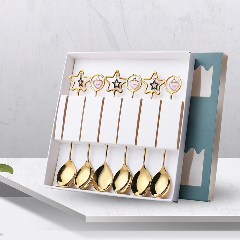 Star/ Heart Pendant 6-piece Spoon & Fork Gift Set