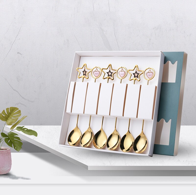 Star/ Heart Pendant 6-piece Spoon & Fork Gift Set