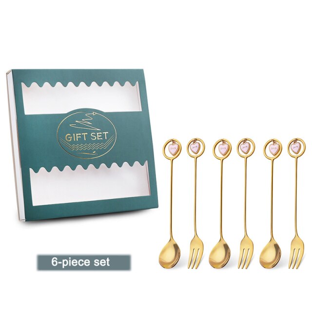 Star/ Heart Pendant 6-piece Spoon & Fork Gift Set