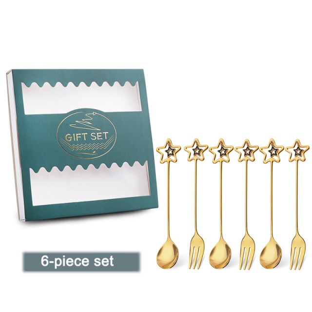 Star/ Heart Pendant 6-piece Spoon & Fork Gift Set